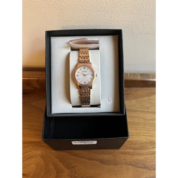 Bulova NEW Ladies Rose Gold Diamond Watch With Certificate & Box Style 97P106 NW main image 8
